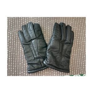 Vintage 80s 90s Perfectfit Black Leather Winter Gloves Wool Knit Lining Sz 9 Men